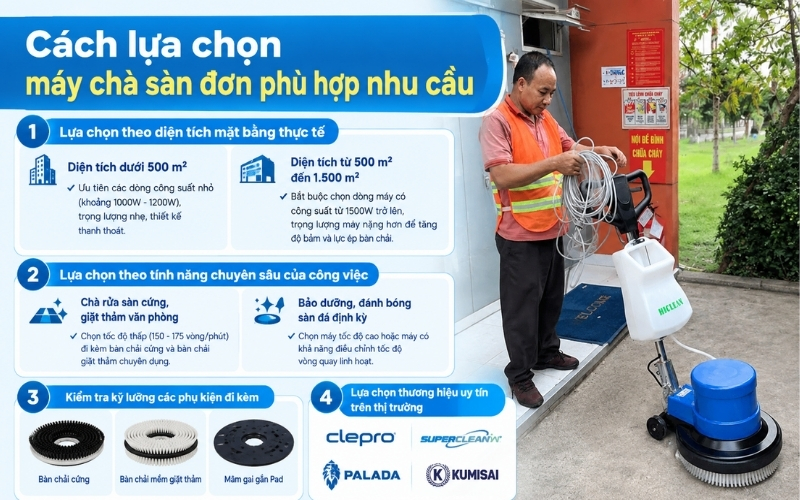 Cách lựa chọn máy chà sàn đơn phù hợp nhu cầu  